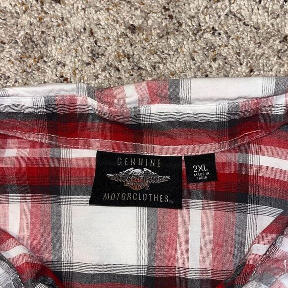 Harley Davidson Red Plaid Short Sleeve Button Front Shirt 2XL - Picture 3 of 7